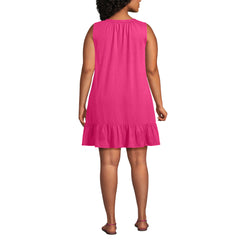 Women's Plus Size Sleeveless Cotton Jersey Notch Neck Flounce Dress