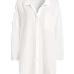 Women's Petite Oversized Gauze Button Front Cover-Up Shirt