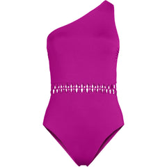 Women's Macrame One Shoulder High Leg One Piece Swimsuit
