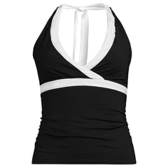 Women's Long Torso V-Neck Halter Tankini Top