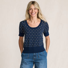 Women's Fine Gauge Cotton Jacquard Scoop Neck Sweater
