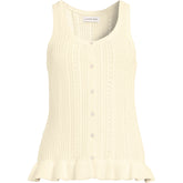 Women's Cotton Boucle Ruffle Hem Sleeveless Sweater