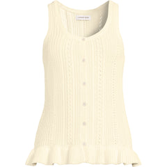 Women's Cotton Boucle Ruffle Hem Sleeveless Sweater