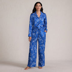 Women's Satin 2 Piece Pajama Set - Long Sleeve Top and Wide Leg Pants