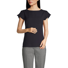 Women's Petite Short Sleeve Crepe Tulip Sleeve Blouse