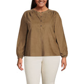 Women's Plus Size Pinwale Cord Smocked Popover Shirt