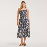 Women's Poplin Smocked Bodice Midi Dress