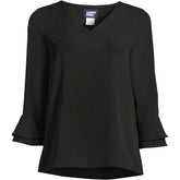 Women's Petite 3/4 Flutter Sleeve Crepe Blouse