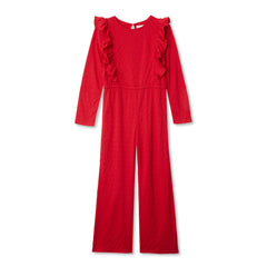 Girls Long Sleeve Ruffle Knit Jumpsuit