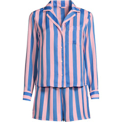Women's Plus Size Matte Satin 2 Piece Pajama Set - Long Sleeve Top and Shorts