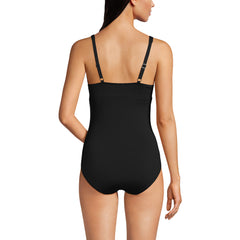 Women's Chlorine Resistant Shirred V-neck One Piece Swimsuit