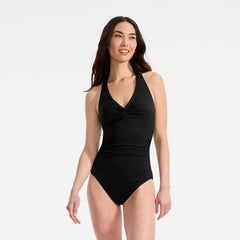 Women's Petite Knot Twist Halter One Piece