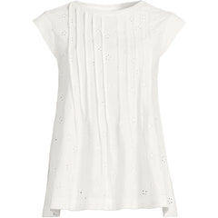 Women's Plus Size Cap Sleeve Eyelet Pintuck Swing Top