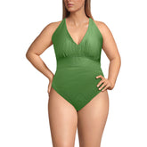 Women's Plus Size Shine Ribbed Twist Back High Leg One Piece Swimsuit