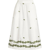 Women's Plus Size Poplin Smocked Embroidered High Rise Midi Skirt