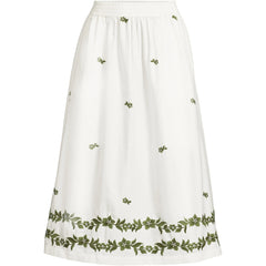 Women's Plus Size Poplin Smocked Embroidered High Rise Midi Skirt
