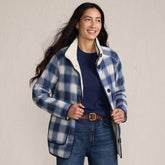 Women's Petite Sherpa Fleece Reversible Mixed Media Long Jacket