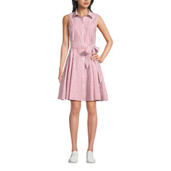 Women's Petite Poplin Button Front Dress with Godets