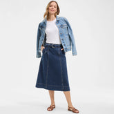 Womens Petite Soft Denim A-line Midi Skirt