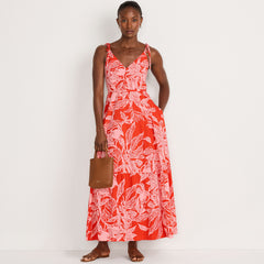 Women's Cotton Voile Vneck Tie Strap Maxi Dress
