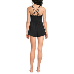 Women's Long Torso Tugless V-Neck Strappy X-Back Swim Romper