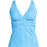 Women's Long Torso V-Neck Plunge X Back Tankini Top