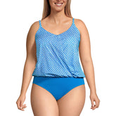 Women's Plus Size Chlorine Resistant Smoothing Control Blouson Fauxkini One Piece Swimsuit