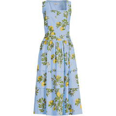 Women's Poplin Square Neck Midi Tie Waist Dress