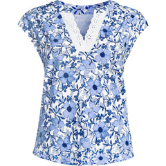 Women's Plus Size Cap Sleeve Lightweight Jersey Lace Shoulder Tee