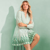 Women's Long Sleeve Eyelet Mini Popover Dress