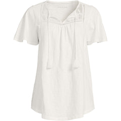 Women's Plus Size Slub Flutter Sleeve Lace Trim Notch Neck Tunic Top