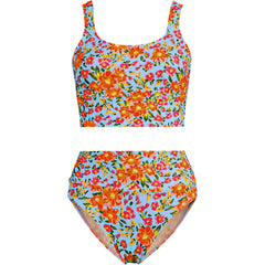 Women's Plus Size Tugless Midkini Top and High Waisted Bottom Swimsuit Set