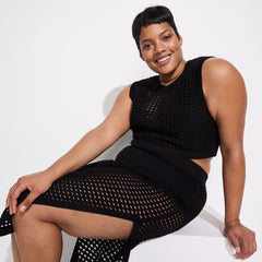 Women's Plus Size Cotton Viscose Open Knit Sleeveless Scoop Neck Top Cover Up