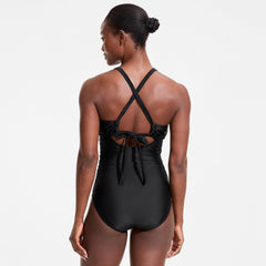 Women's Long Torso Essential Tie Back Ruched One Piece Swimsuit