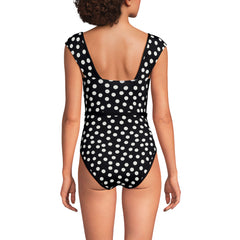 Women's High Neck Cap Sleeve Tie Belt One Piece Swimsuit