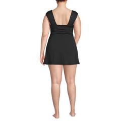 Women's Plus Size Smoothing Square Neck Ruched Swim Dress Swimsuit