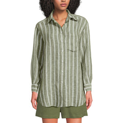 Women's Petite Linen Oversized Button Front Shirt