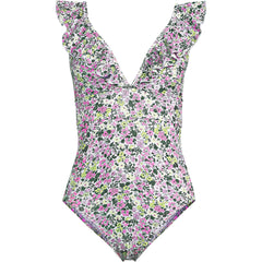 Women's Petite Pique Ruffle One Piece Swimsuit