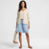 Women's Petite Long Sleeve Micro Rib Button Through Cardigan
