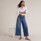 Women's Petite Recover Denim High Rise Patch Pocket Extra Wide Leg Crop Jeans