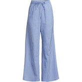 Women's Petite Seersucker High Rise Drawstring Wide Leg Pants