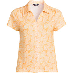 Women's Linen Blend Short Sleeve Button Front Polo Top