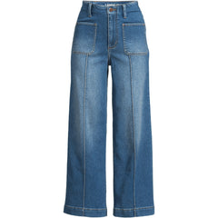 Women's Petite Recover Denim High Rise Patch Pocket Extra Wide Leg Crop Jeans