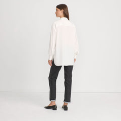 Women's Long Sleeve Oversized Satin Buttondown Tunic