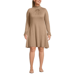 Women's Plus Size Fine Gauge Cotton Fit and Flare Sweater Dress