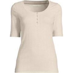 Women's Elbow Sleeve Variegated Micro Rib Scoop Neck Henley