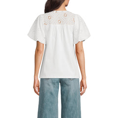 Women's Eyelet Crew Puff Sleeve Top