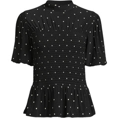 Women's Bubble Sleeve Silky Knit Smocked Mock Neck Top