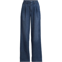 Women's Plus Size Soft Denim High Rise Pleated Wide Leg Trousers