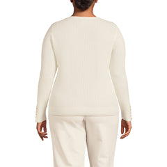 Women's Plus Size Fine Gauge Cotton Baby Cable Vneck Sweater